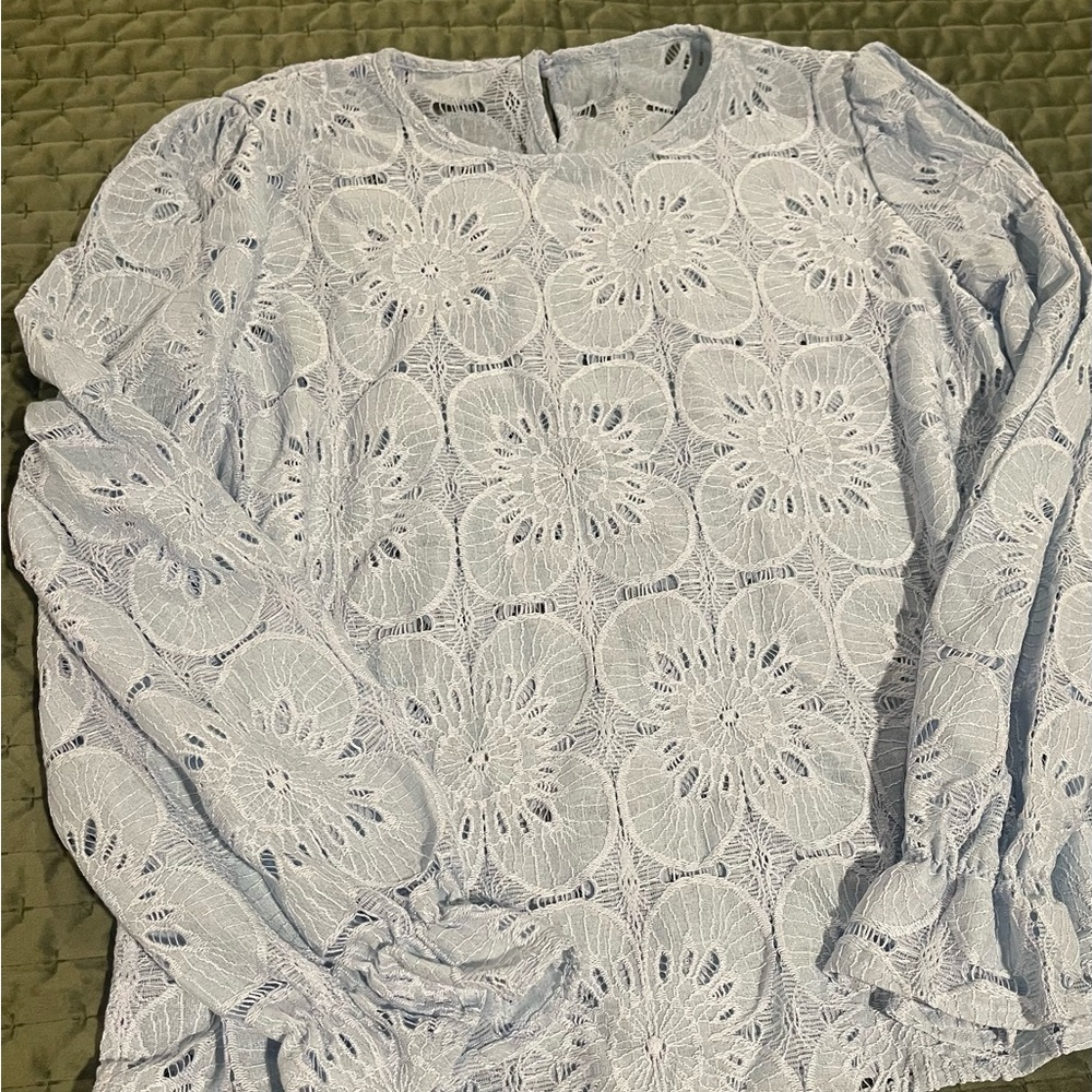 CUPSHE Eyelet Long Sleeve‎ Tops Blue Crochet Lace Embroidered Blouses NWT Large